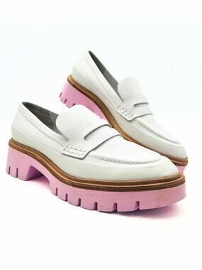 Oncept Size 8 White/Pink Trim Platform Designer Loafers